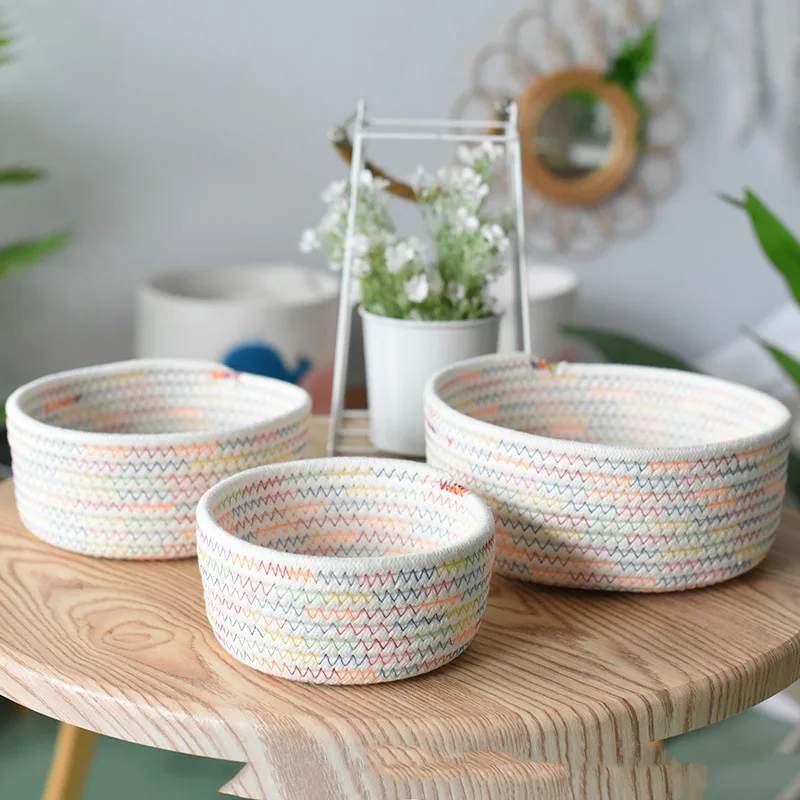 Colorful Cotton Rope White Woven Storage Basket Cotton Cord Storage Bucket for Organizing Foldable Toy Basket Wholesale