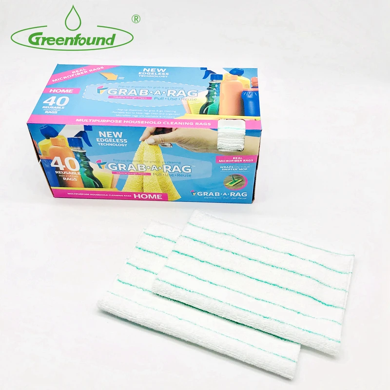 2020  New Style Microfiber Edgeless Household Cleaning Rags 40Pk Edgeless Microfiber Cleaning Cloths, White and  Green Stripe