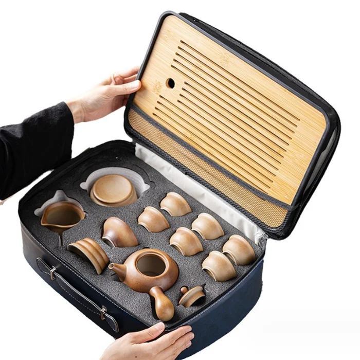 Popular retro handmade tea sets and tea brewing, outdoor car camping portable travel tea set wholesale