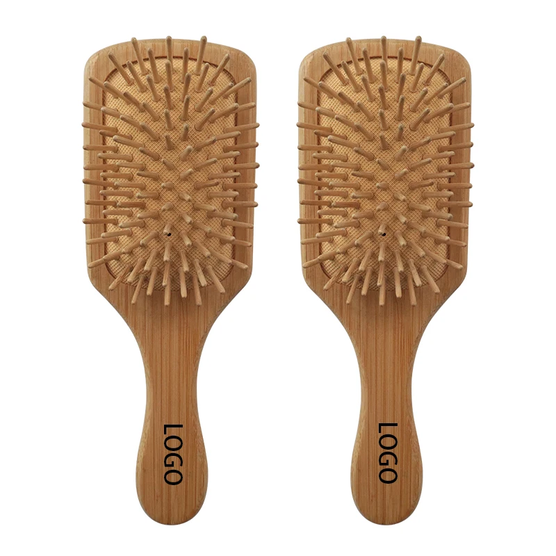 Amazon Hot Eco-friendly bamboo wood detangler hair brush Private label natural rubber cushion paddle wooden hair comb for Salon