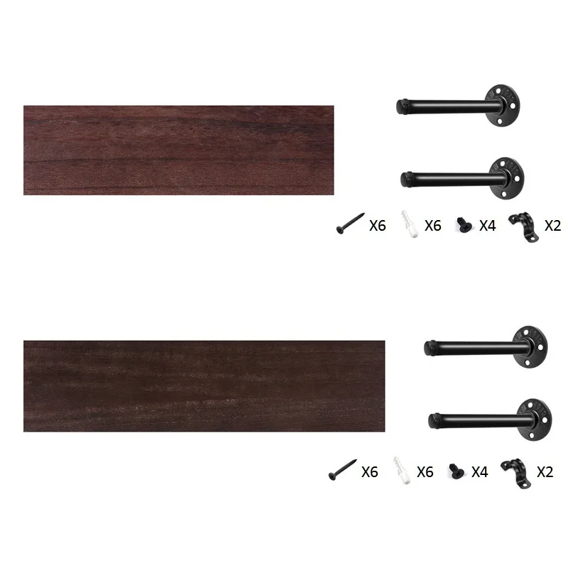 Rustic Wooden Floating Wall Shelves For Kitchen Living Room Industrial Wood Shelf with Iron Pipes Interior Decor Wall Storage