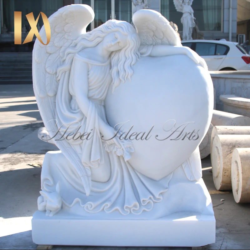 Customized White Granite Marble Weeping Angel Headstone Memorial Tombstone
