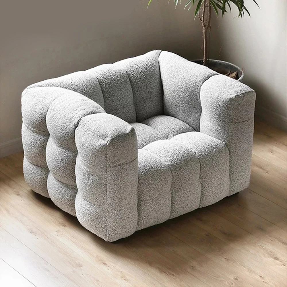Elegant Italian Designer Home Furniture Soft Setting Sponge Teddy Velvet Fabric Upholstery Cream Chesterfield Sofa
