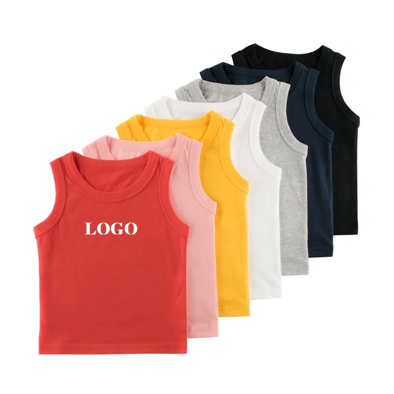 
Hot Sale Custom Logo Simple Design Kids Boy 100% Cotton Sleeveless Sweat Vest Boys Sleeveless Tank Top 