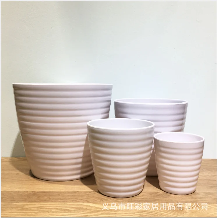 Yicai Wholesale Cheap Indoor Garden Decoration Roundness White Plastic Planters Cement Flower Pot For Sale