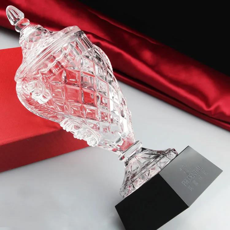 crystal vase trophy big cup award with black base