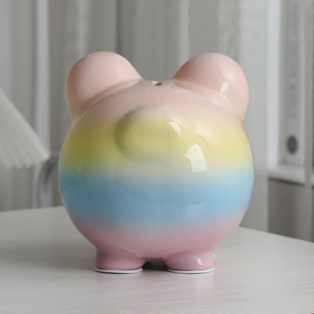 Rainbow Large Ceramic Piggy Bank Cute Coin Bank With Colorful Rainbow Design Suitable for Kids And Adults Gifts