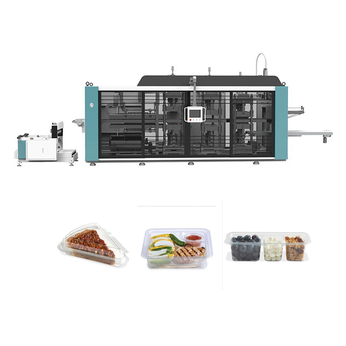 Three Station Servo Motor Drive Vacuum Forming Pp Jelly Box Making Machine Three-station positive pressure blister machine