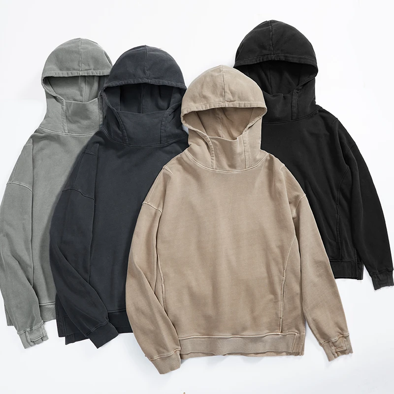 retro washed high neck split Ninja cuff Hoodie for man