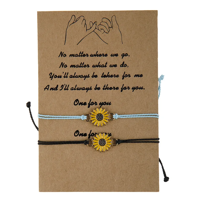 Handmade set of 2 bracelet with card Sunflower Charm daisy flower bracelet