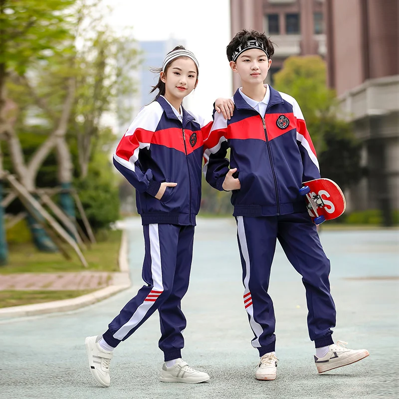 2023 summer new student school uniform set with custom embroidered logo long sleeves children uniforms