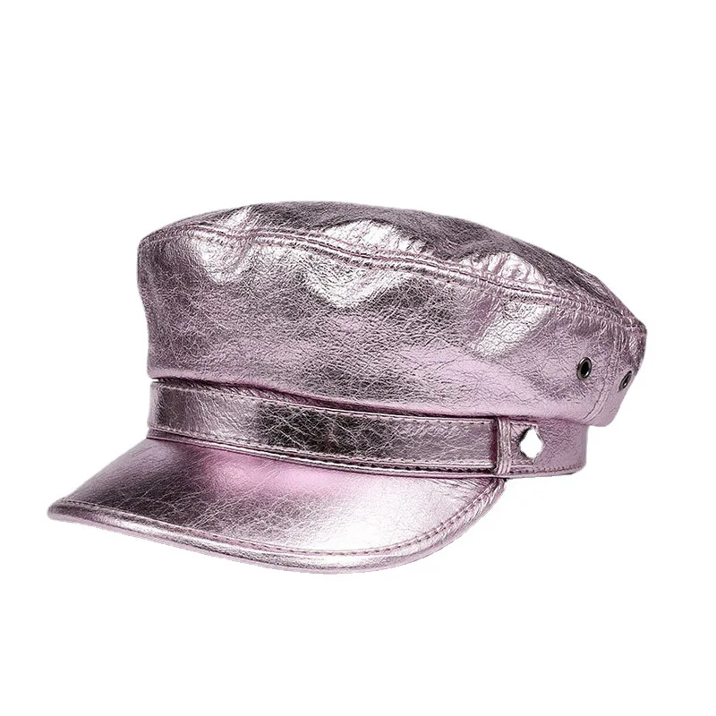 2024 New Style Custom Vintage Navy Captain Flat Top Beret Fashion Biker Hats Leather Caps Caps