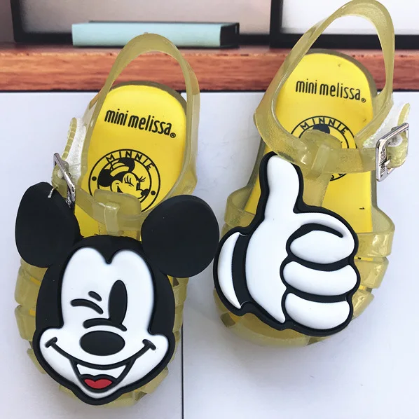 Детские сандалии-желе в греческом стиле, Нескользящие, с рисунком Микки и Минни Маус, плоская подошва, унисекс