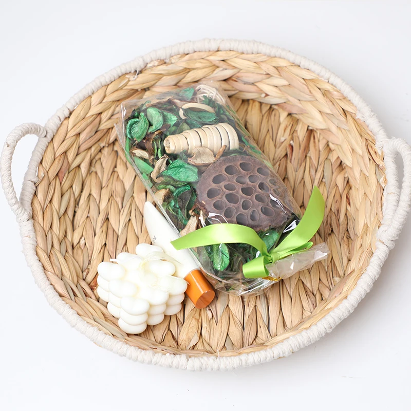 Decoration Water Hyacinth Grass Seagrass Round Woven Tray For Living Room and Bedroom