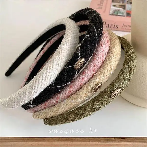 Plaid Knitted Hairbands for Women Fashion Tweed Hair Hoop for Girls fashion personality simplicity