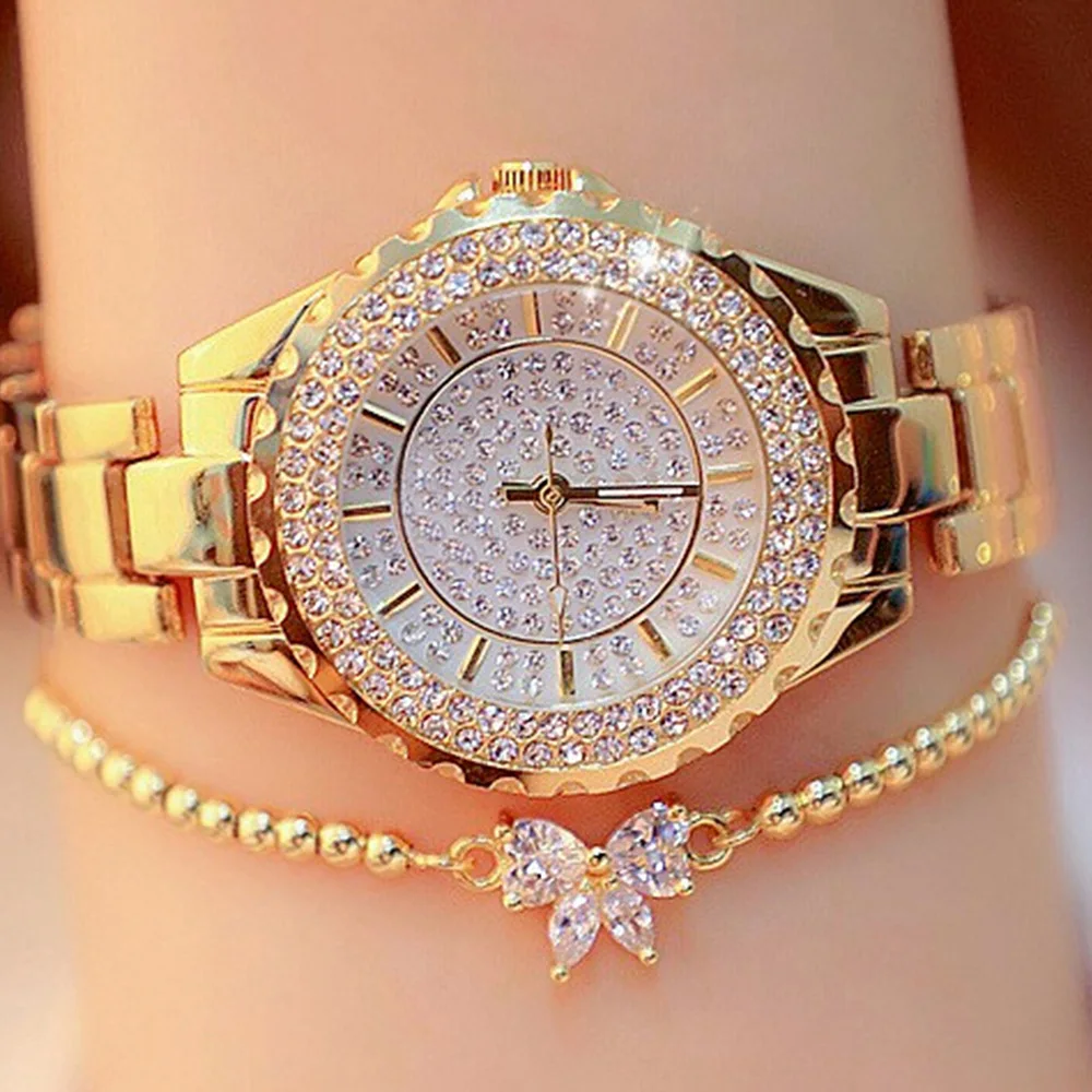 New Alloy Band Wristwatch Gift Set Girls Luxury Diamond Quartz Watches Reloj Mujer Bracelet Set Diamond Steel Gift