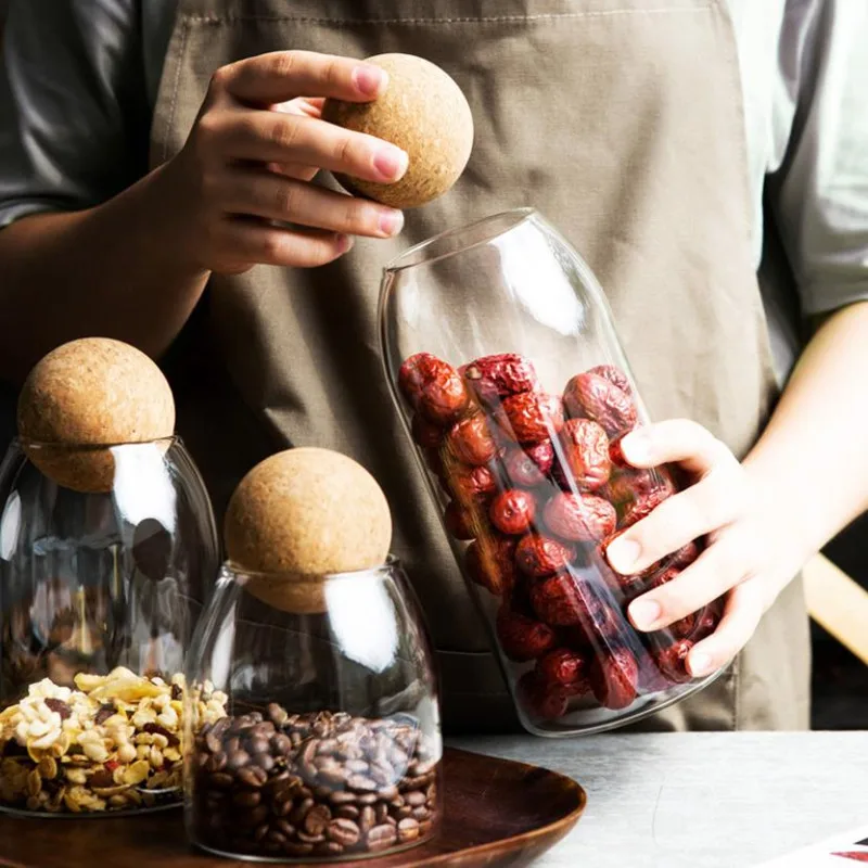 Glass Jars for storage Jars with cork wood lid borosilicate glass canister