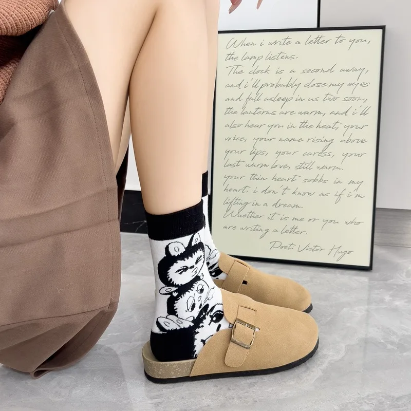 Japanese cartoon Bubble Mart Labubu girl combed cotton midtube stockings anime cartoon Labubu knit stockings