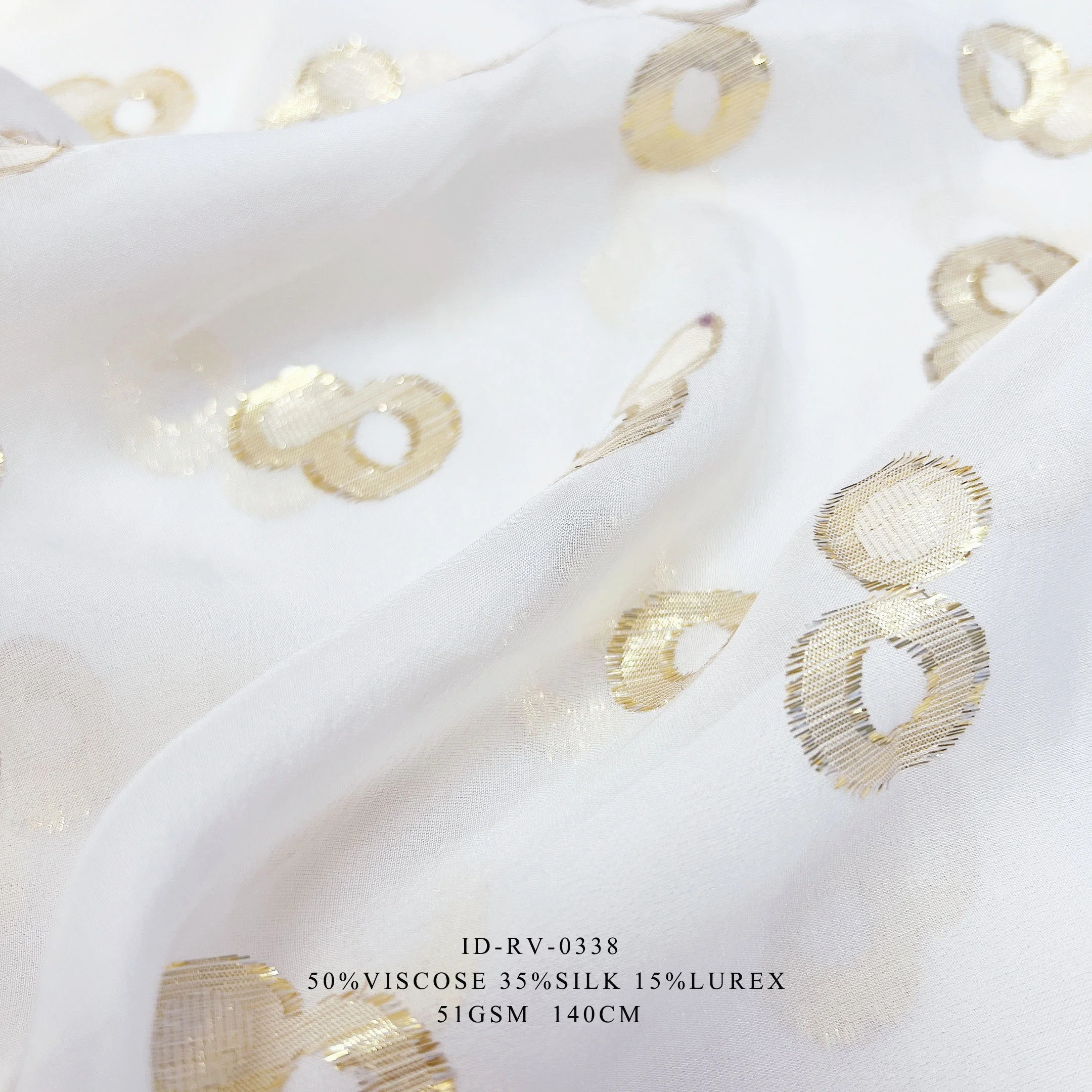 Classic Golden Lurex Jacquard Silk Viscose Metallic Blended Jacquard Fabric For Women Dress