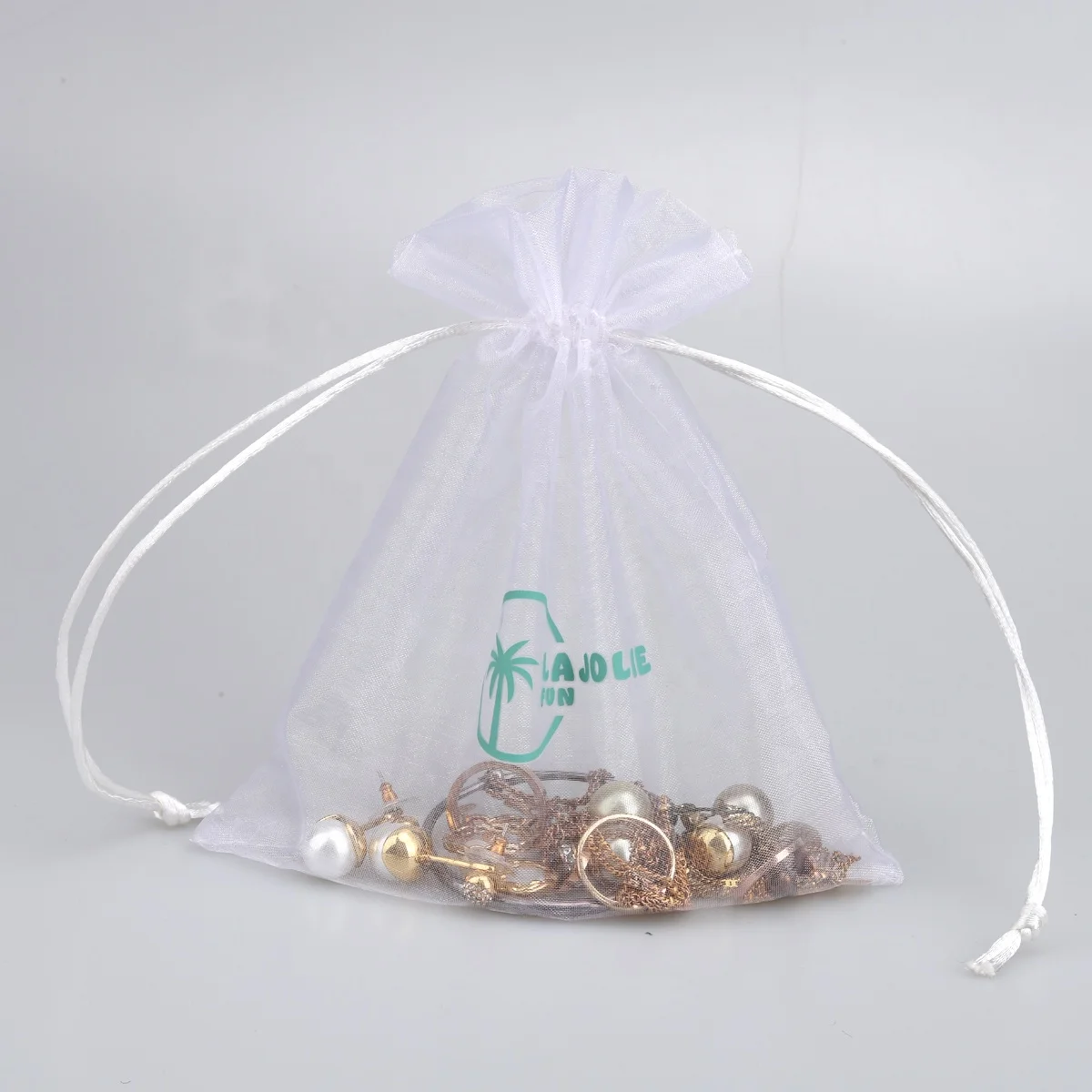 Reusable Custom Logo Printing Gift Pouch Jewelry Shell Packaging Mesh Organza Bag Jewelry Candy Drawstring Organza Pouch