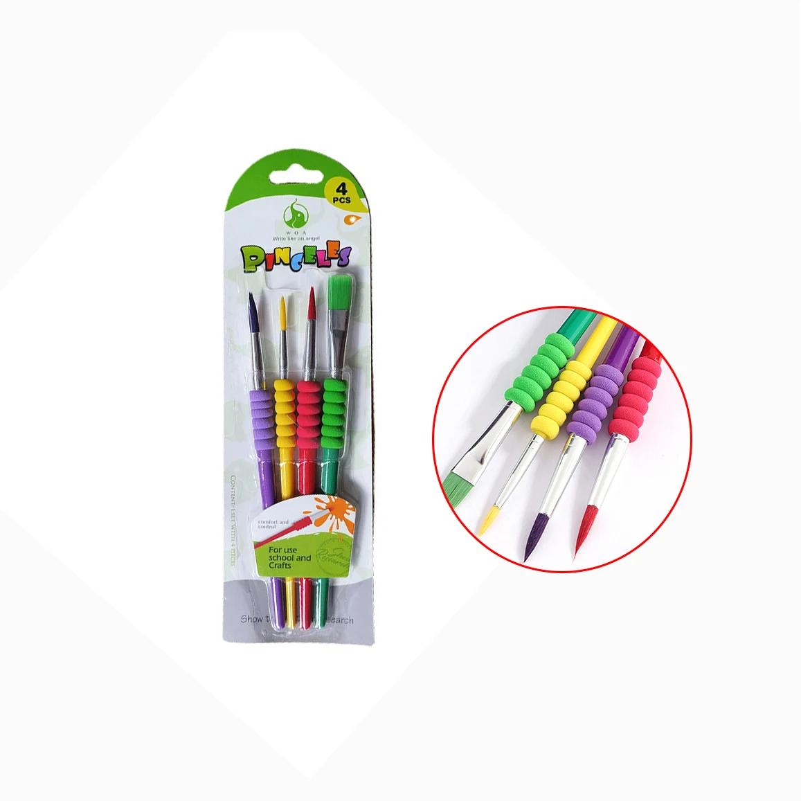 kid 4pcs Candy color acrylic painting oil watercolor sponge cover Pen Holder  plastic drawing brush sets