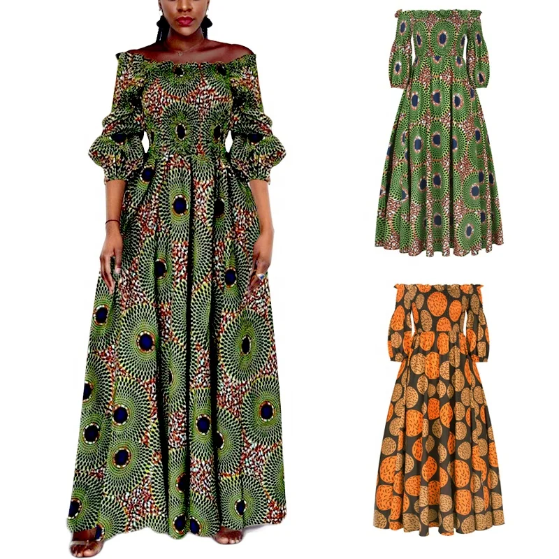 
Wholesale Custom Cheap Casual African Ankara Print Long Sleeve Dress Clothing Hxmp Dresses 
