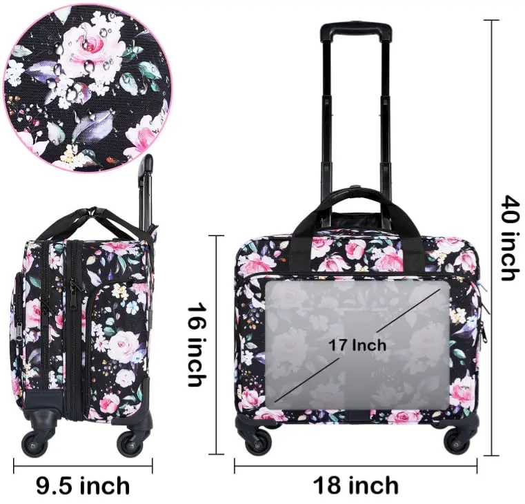 Rolling Briefcase with Spinner Wheels Overnight Roller Carry on Computer Case for Travel Rolling Laptop Bag Women