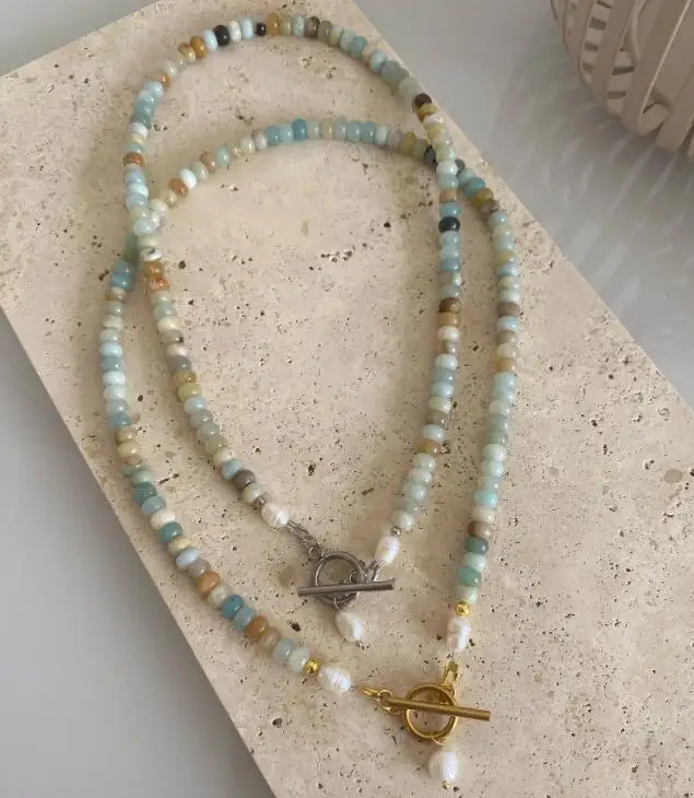 New Freshwater Pearl Pendant Necklace Natural Stone Necklace Stainless Steel Beads Necklace OT Buckle Waterproof Jewelry