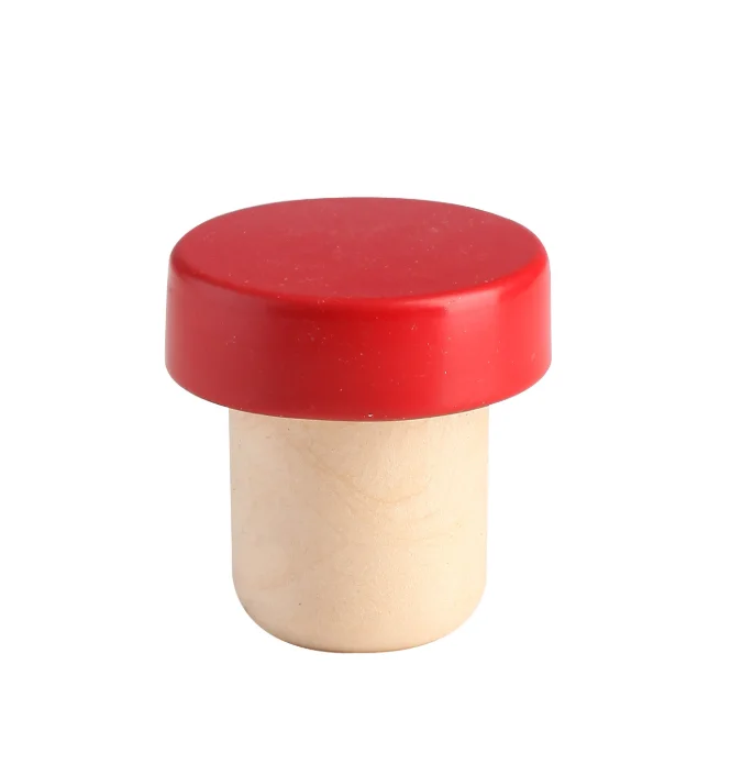 Customized 29.5*19.5 champagne spirits whisky wine bottle plug caps stopper T shape cork lid aluminum top polymer cork