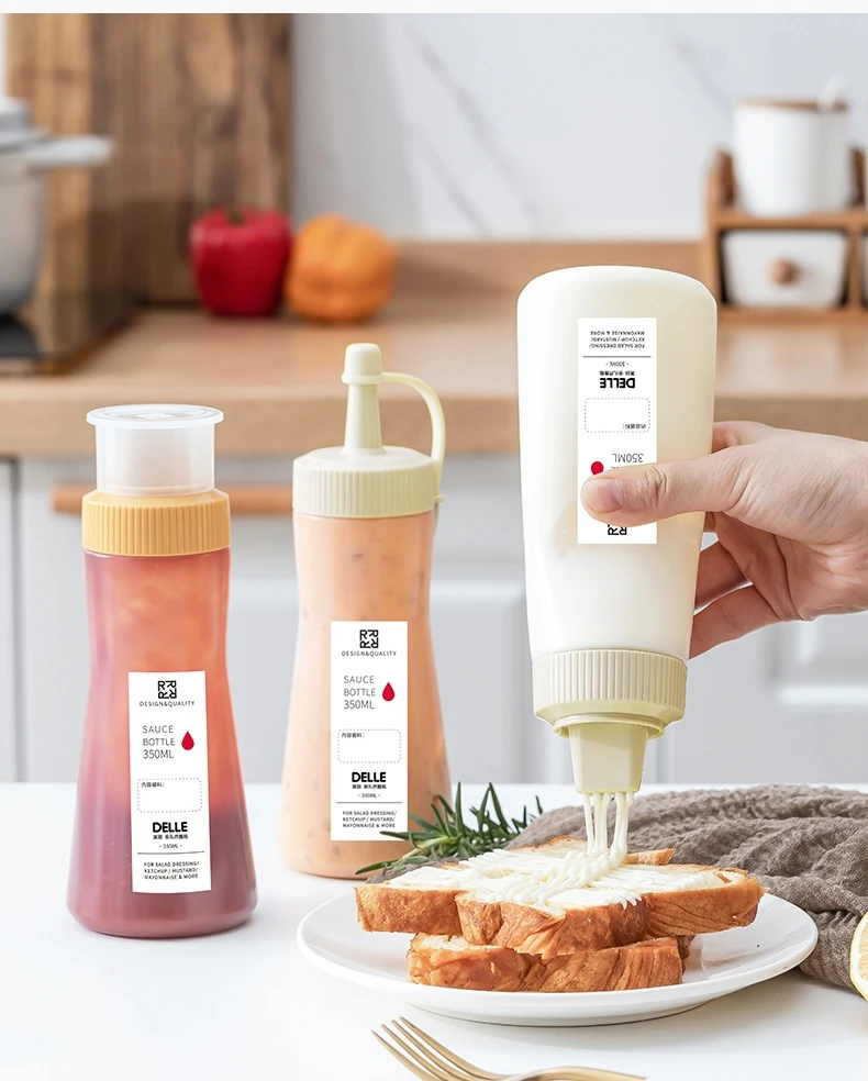 5 Hole 11.8oz 350ml Squeeze Condiment Bottles Nozzles Plastic Ketchup Mustard Sauces Olive Oil Bottle Kitchen Condiment Tool