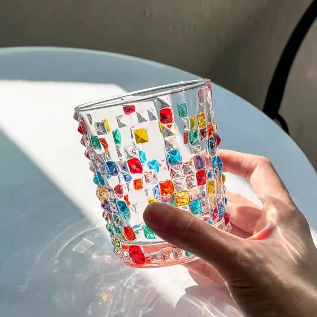 european hand painted vertical grain Bar whisky glass cups mugs Seaygift Creative vintage colored grid wine glasses cups