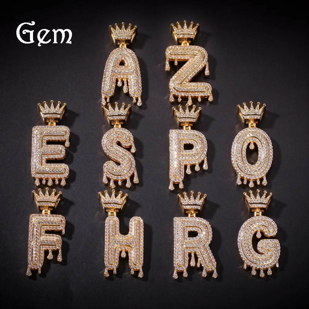 New European and American hip-hop zircon crown water drop letter pendant accept stitching customization order consultation 4.5*