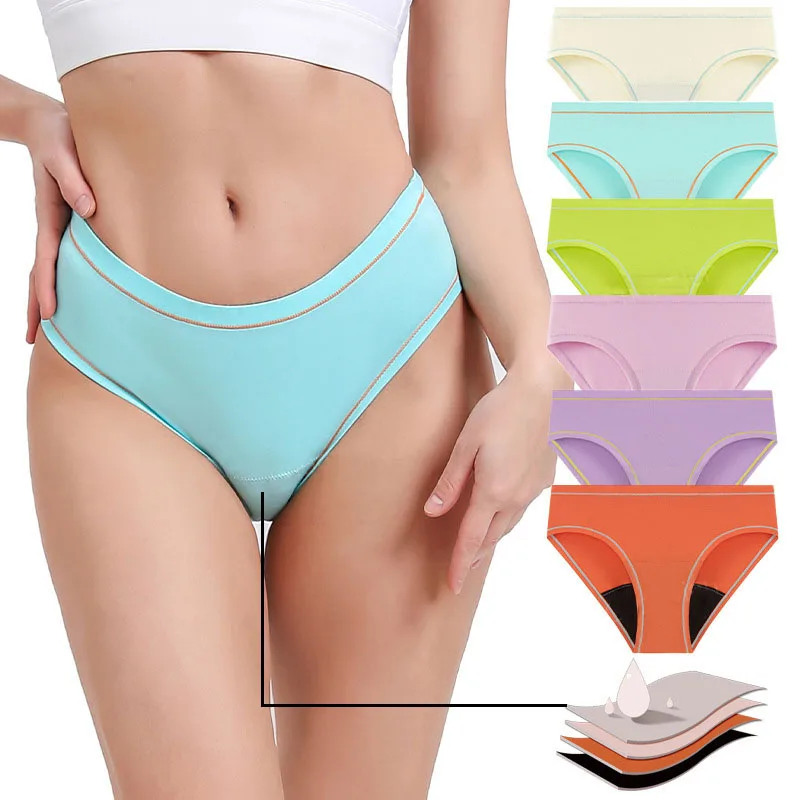 Custom Teen Underwear 4 Layer Brief Style Breathable Reusable Cotton Leak Proof Menstrual Underwear Period Panties For Teenage