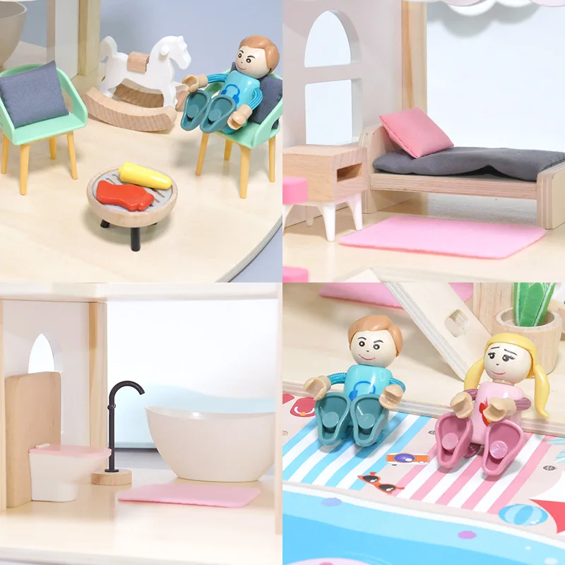 Mini Doll House Small Pink Portable Nordic Castle Princess House Nordic Wood Doll House  For Girls