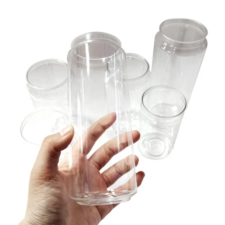 Soda Plastic PET Cans Wholesale 250ml 330ml 500ml 650ml Plastic Transparent Pet Can Custom Clear Soda Jar With Aluminum Lids