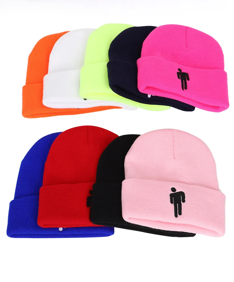 Spot Billie Eilish autumn and winter embroidered hip-hop wool hat Pom Pom beanie knitted warm Wool hats