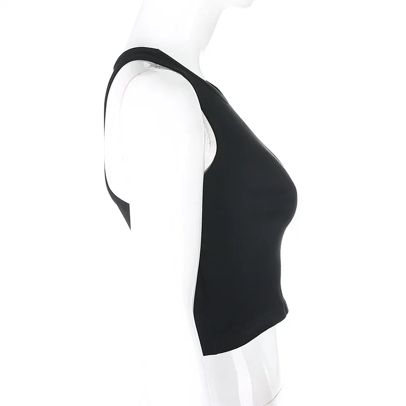 CV02 girl Custom embroidered Logo Sexy Ladies White Cotton Black Diamond Halter Tube Crop ribbed tank top women