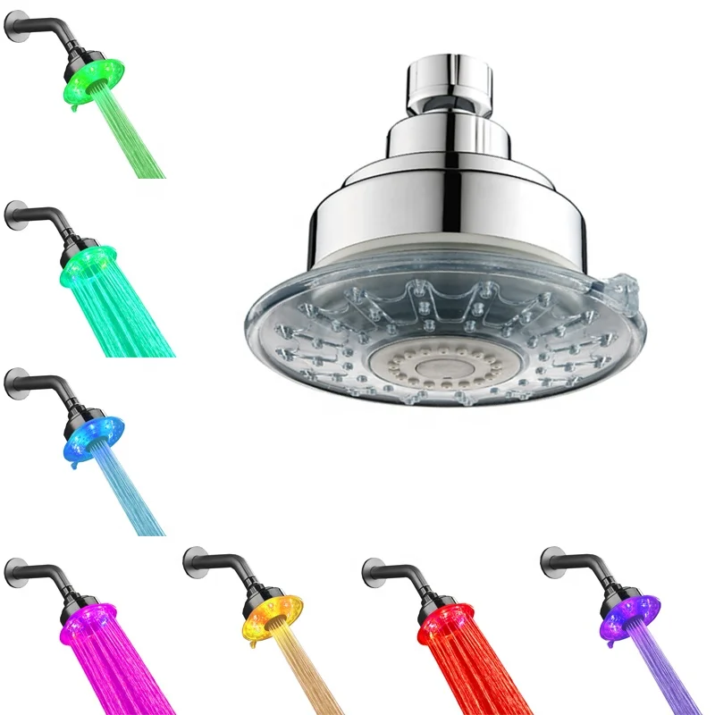 Adjustable 2 Water Jets Temperature control 3 colour led Shower Head in rgb
