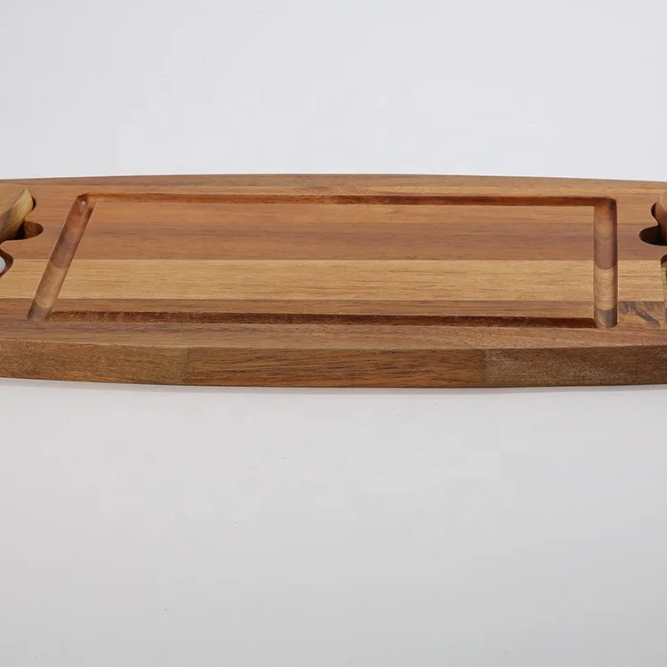 Acacia Wood Slate Charcuterie Plate Serving Tray Cheese Board with Knife Set