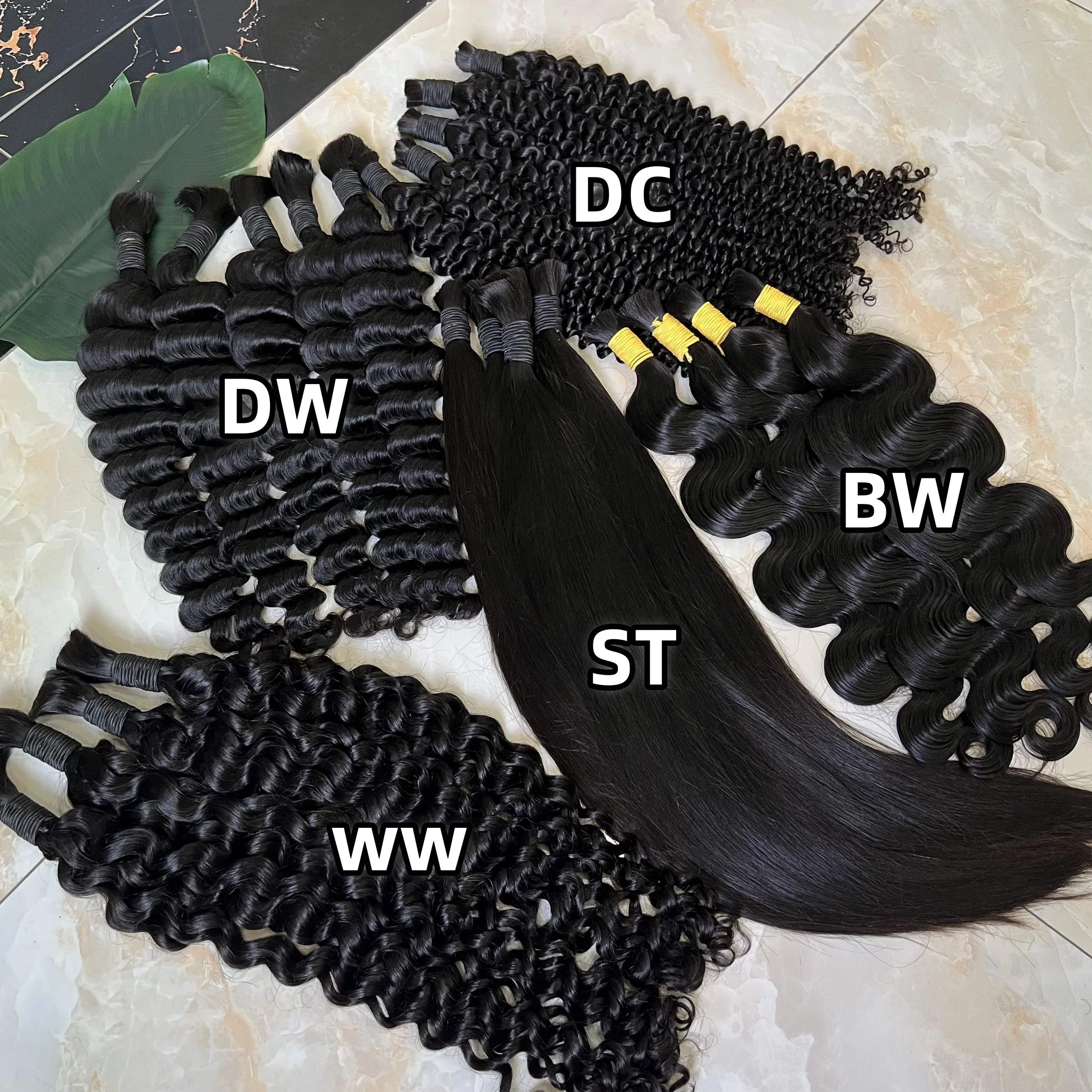 Wholesale 100% natural color unwefted hair extensions no weft bulk deep wave human hair for braiding