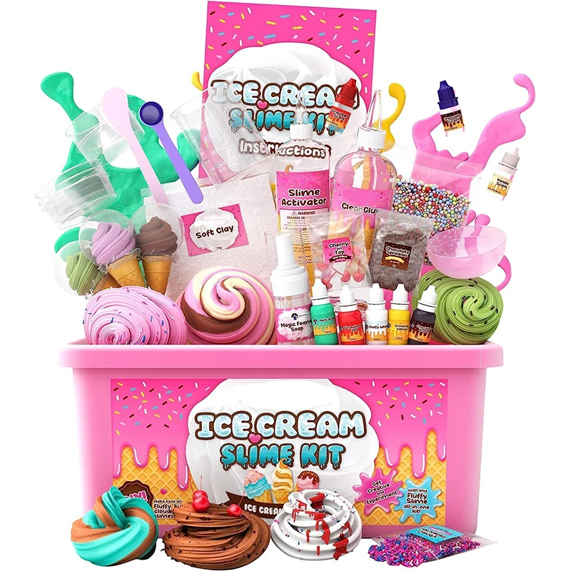 Hot Selling Fluffy Slime Kit Girls Toy Box DIY Make Ice Cream Slimes Fluffy Butter Cloud Foam Slimes Kit