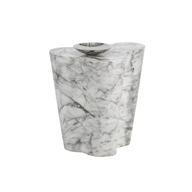 Contemporary white patterned marble side table is beautiful in shape and perfect for balcony dens