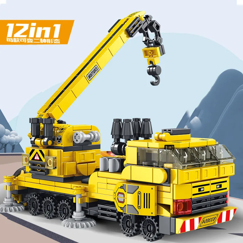 Panlos 571PCS 12 In 1 Engineering Crane Model Toy Plastics Block Set DIY Crane Sets Educational Brick for Kids