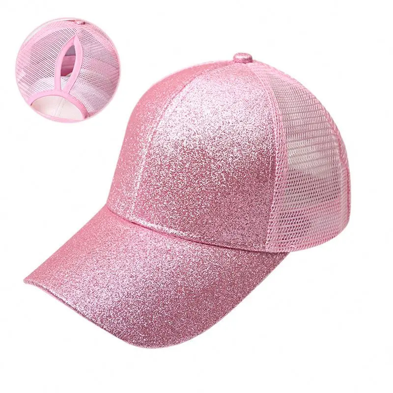 Wholesale  Summer Women Glitter Baseball Caps Drop Shipping Sequin Ponytail Mesh Hats