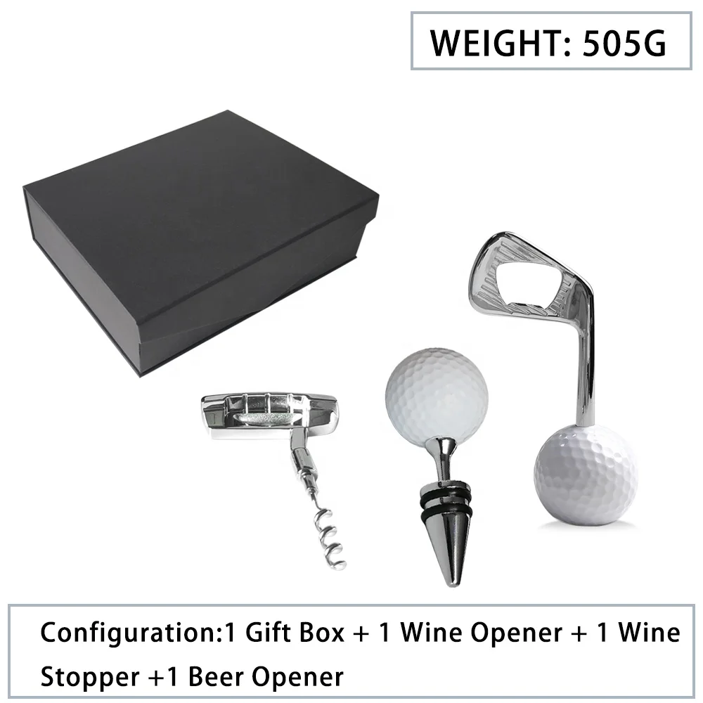 Wholesale Custom Golf Corkscrew Set Custom Logo Golf Wine Stopper Gift Set Metal Corkscrew