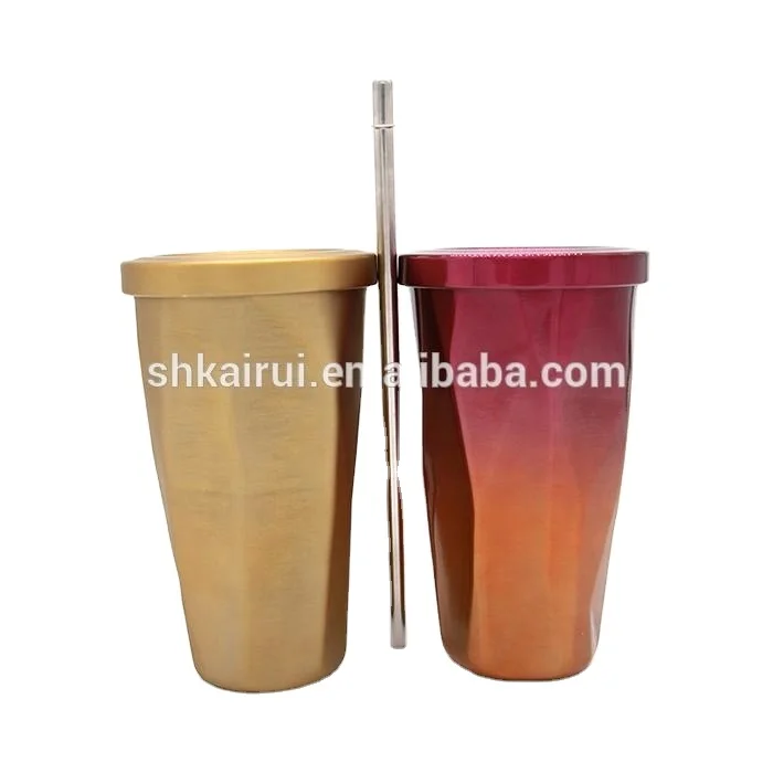 Tumbler Eco-friendly Double Wall Stainless Steel Mugs Army Green with Straws Metal with Lid Disposable Light Green Light Yellow
