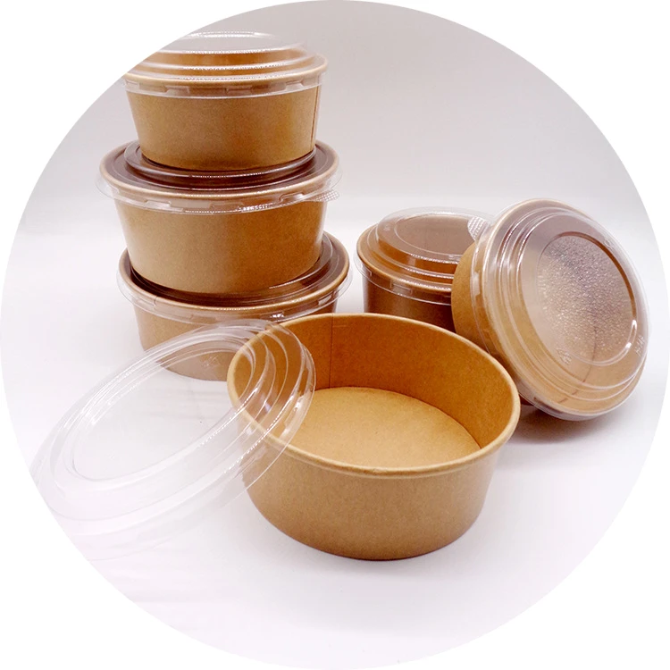YBY OEM/ODM Cajas Kraft Custom Disposable Round Salad Bowl Food Packing Takeaway Soup With PP