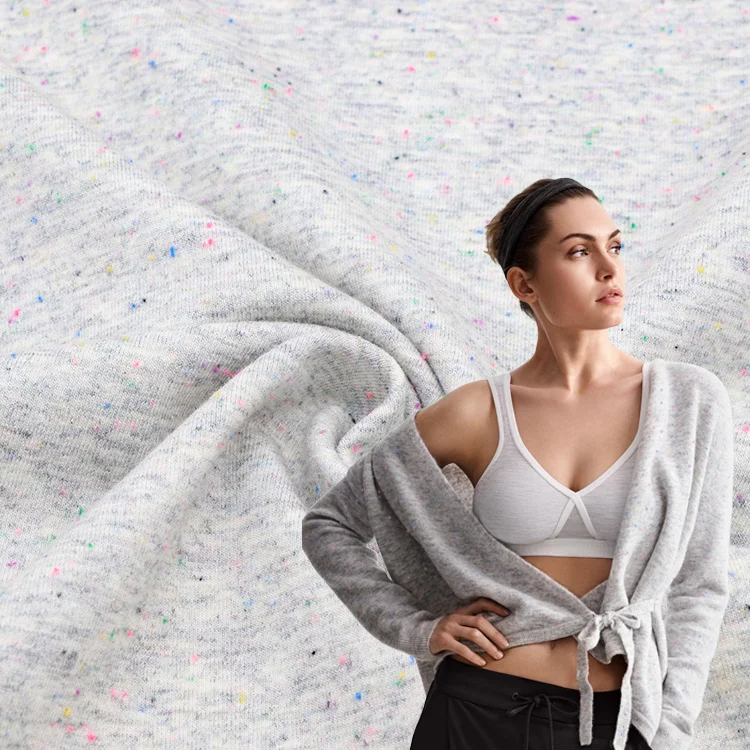 Fashion sustainable colorful dots grey plain dyed pure organic cotton french terry fabric for sweater