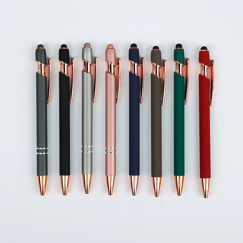 Rose Gold 2 In 1 Multi-function Touch Screen Stylus Ballpoint Pen with Laser or UV LOGO for Promotional Gift Office Supplies