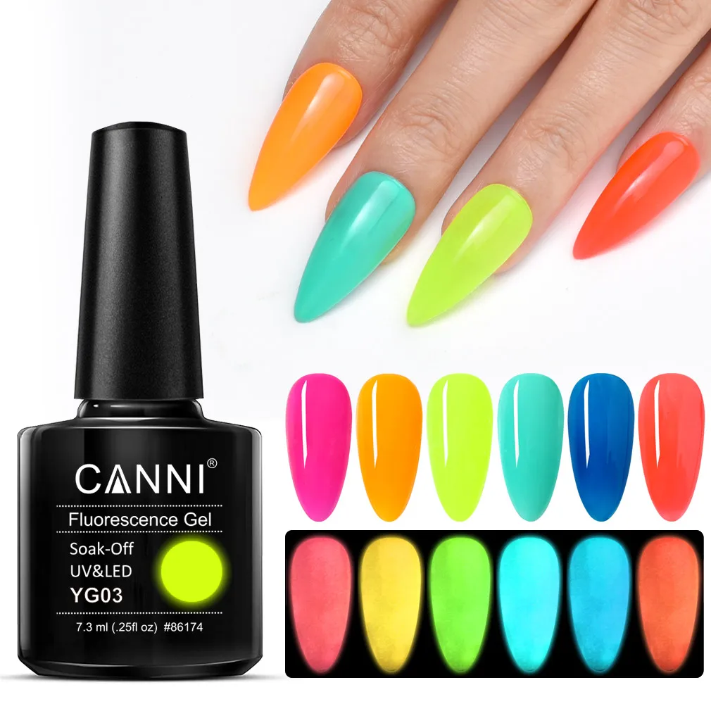 CANNI New 7.3ml Nail Art Neon Color Luminous Glow In The Dark Enamel Nail Gel Polish UV Fluorescence Gel Lacquer Nails Varnish